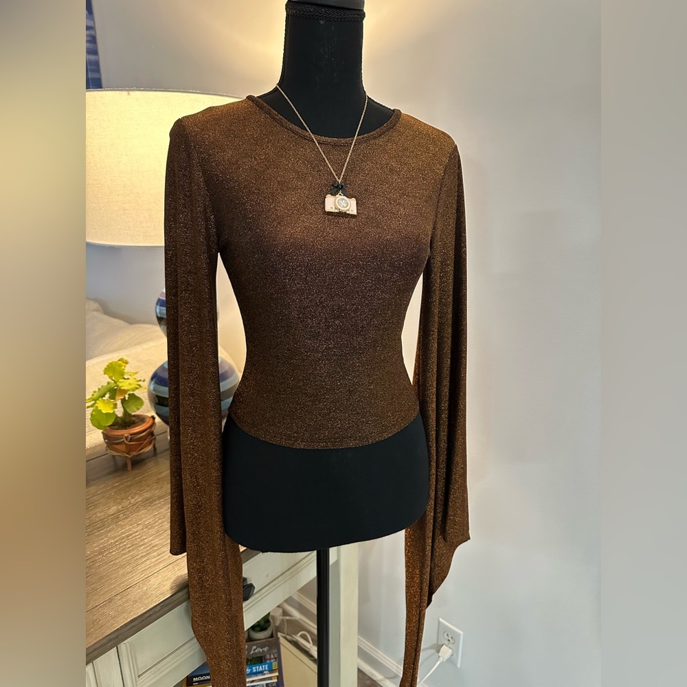 Fashion Nova Sparkly Dramatic Sleeve Top - Size XS